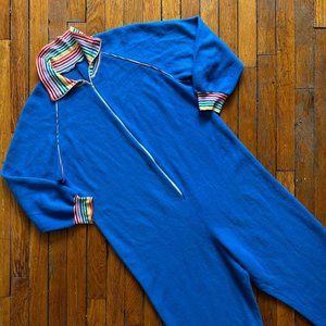 Vintage 60s/70s Talon Zipper‎ Men Blue PRIDE Rainbow Stripe Full Pajama Onesie